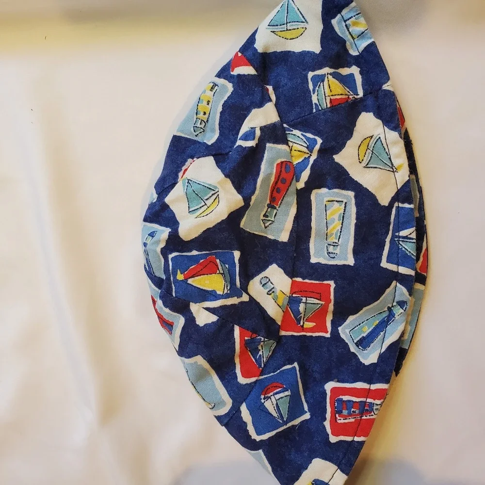 Infant Sailor Boat Nautical Print Blue Cotton Soft Cap Hat‎ vintage
